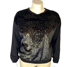 Koton Fuzzy Sweatshirt New Womens XL Black Gold Animal Print Long Sleeve NWT